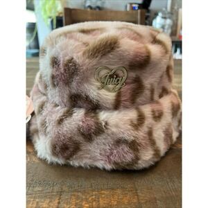 Juicy Couture Kids Faux Fur Leopard Bucket Hat – Pink/Brown